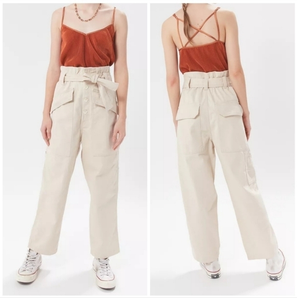 Urban Outfitters Pants - Urban Outfitters BDG Umber Cream White High Rise Paperbag Utility Cargo Pants